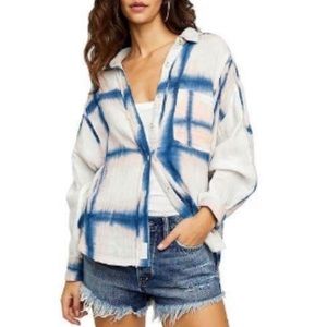 We The Free Washed Away Plaid Button-Up Ocean Combo Top S